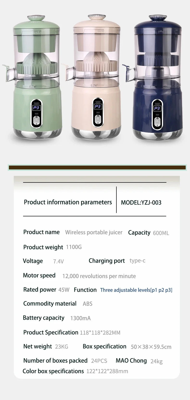 Portable 600ml Citrus USB Juicer